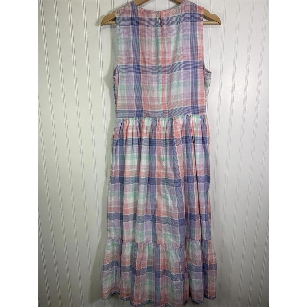 J Crew Factory Small Dress Smocked Pink Blue Pastel Plaid Midi Cotton NWT - Picture 5 of 5